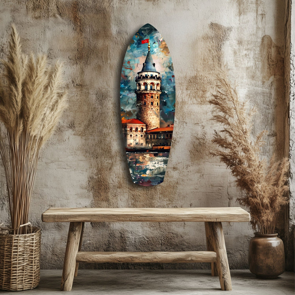 Surfboard Galata Tower Glass Wall Art