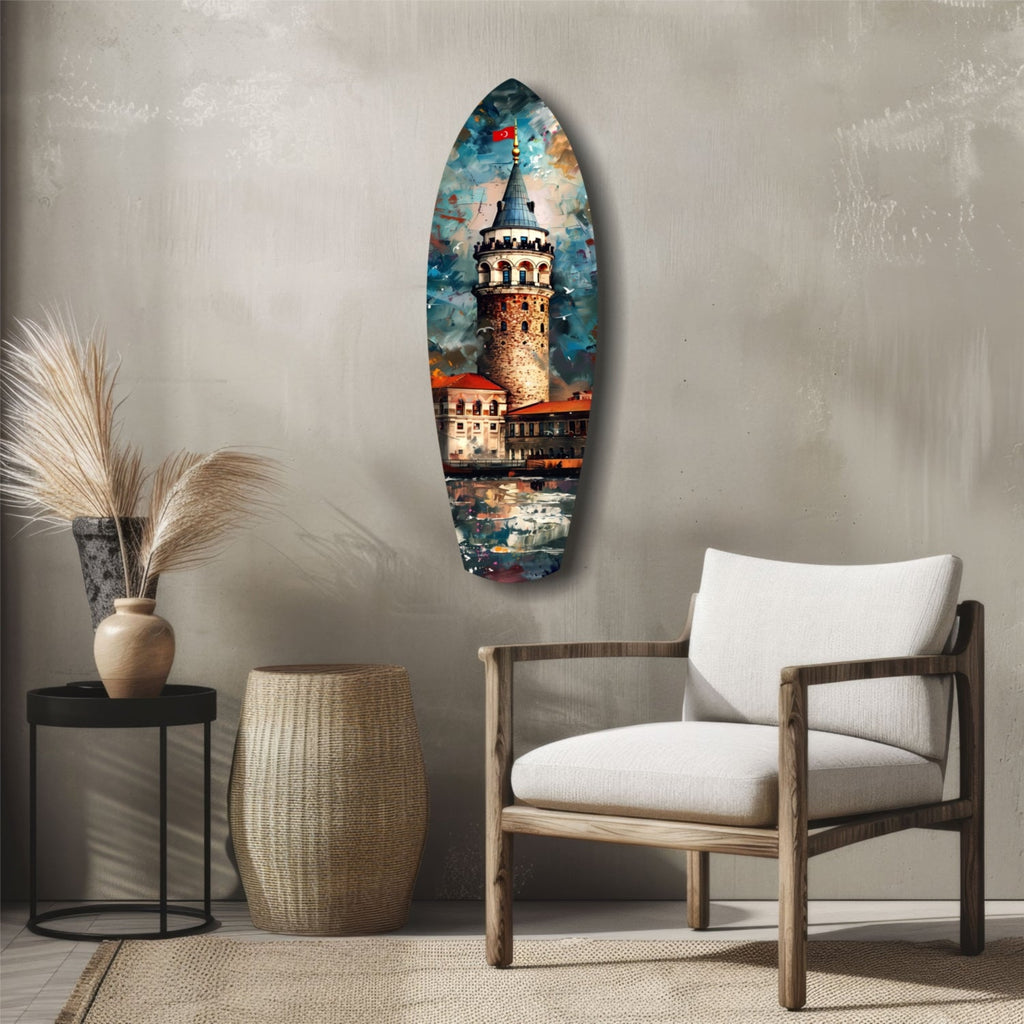 Surfboard Galata Tower Glass Wall Art