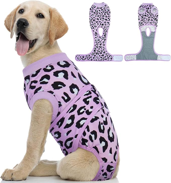 Kuoser Dog Recovery Suit for Dogs After Surgery,Professional Surgical Onesie for Female Male Dogs Spay Neuter,Soft Dog Surgery Suit Bodysuit for Abdominal Wounds Skin Disease,Purple Leopard XS - PhishStones Products