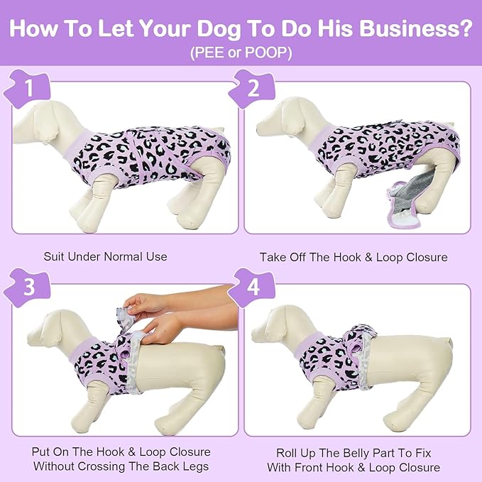 Kuoser Dog Recovery Suit for Dogs After Surgery,Professional Surgical Onesie for Female Male Dogs Spay Neuter,Soft Dog Surgery Suit Bodysuit for Abdominal Wounds Skin Disease,Purple Leopard XS - PhishStones Products