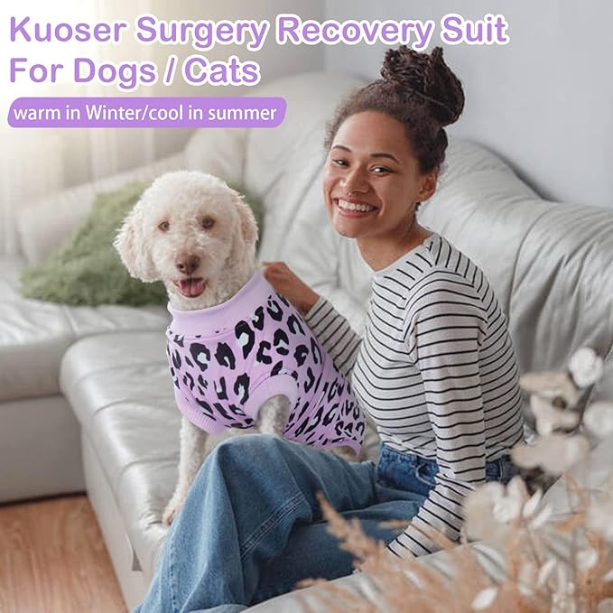 Kuoser Dog Recovery Suit for Dogs After Surgery,Professional Surgical Onesie for Female Male Dogs Spay Neuter,Soft Dog Surgery Suit Bodysuit for Abdominal Wounds Skin Disease,Purple Leopard XS - PhishStones Products