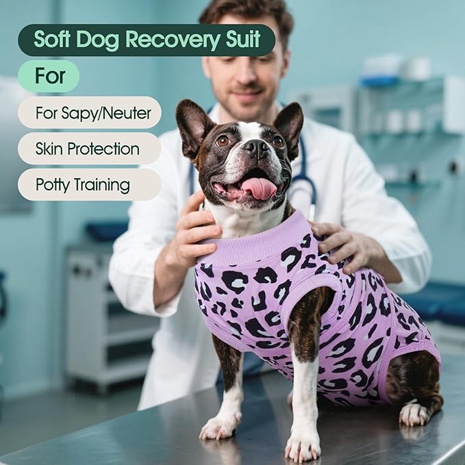 Kuoser Dog Recovery Suit for Dogs After Surgery,Professional Surgical Onesie for Female Male Dogs Spay Neuter,Soft Dog Surgery Suit Bodysuit for Abdominal Wounds Skin Disease,Purple Leopard XS - PhishStones Products