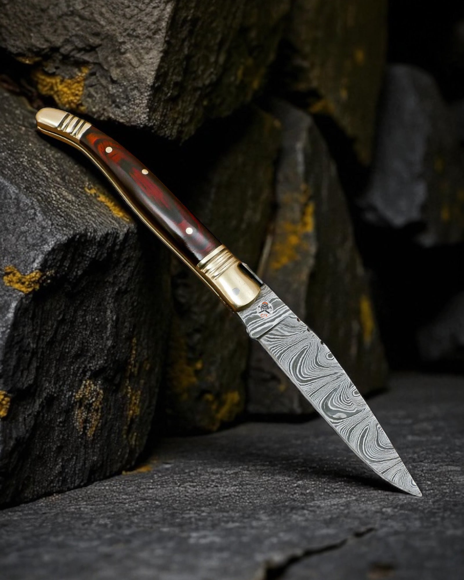 Laguiole Damascus Steel Pocket Knife – Handcrafted Brass & Exotic Wood Folding Blade - PhishStones Products