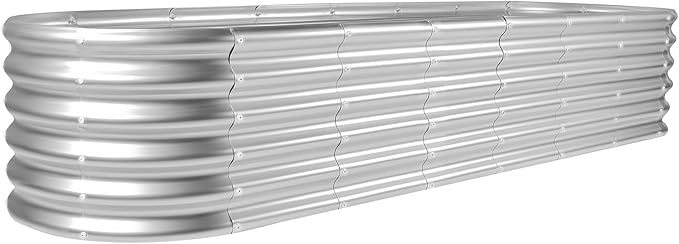 Land Guard 8×2×1.5ft Galvanized Raised Garden Bed Kit, Raised Garden Boxes Outdoor, Oval Metal Raised Garden Beds for Vegetables, Silver - PhishStones Products