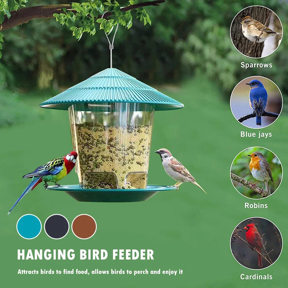 Large Hanging Bird Feeder 2.6 lb (1.2 kg) Hexagonal Peanut & Seed Dispenser with Perches, Outdoor Garden Feeder - PhishStones Products