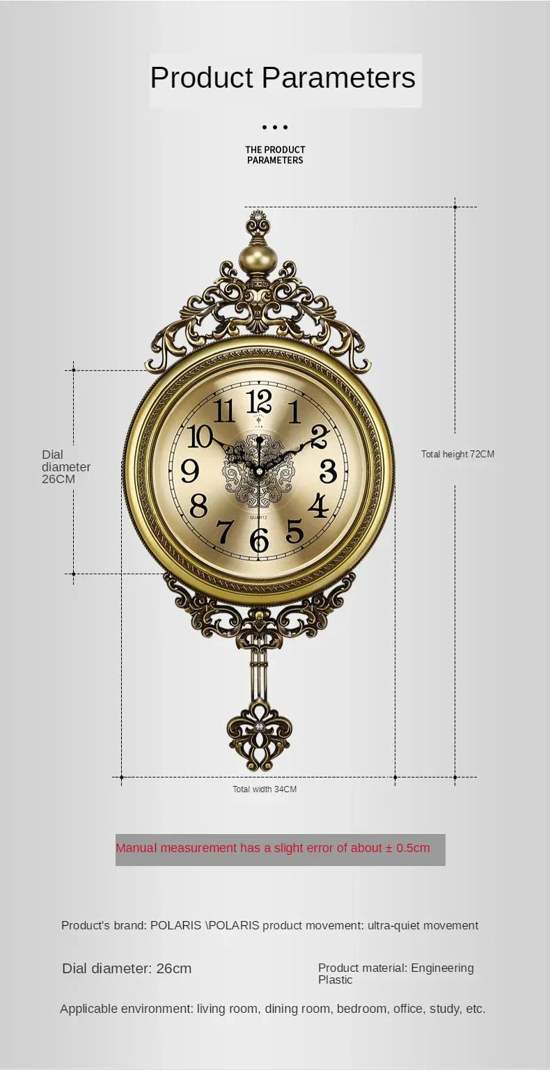 Large Luxury Gold Wall Clock Living Room Silent Creative Swing Wall watches Bedroom Quartz Clocks Wall Home Decor - PhishStones Products