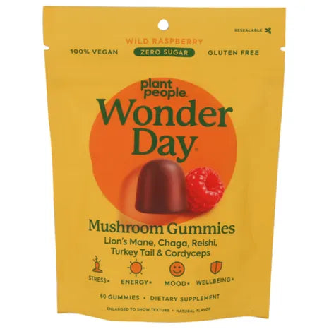 Plant People Wonderday Mushroom Gummies, Raspberry, 60 Count, Gluten-Free