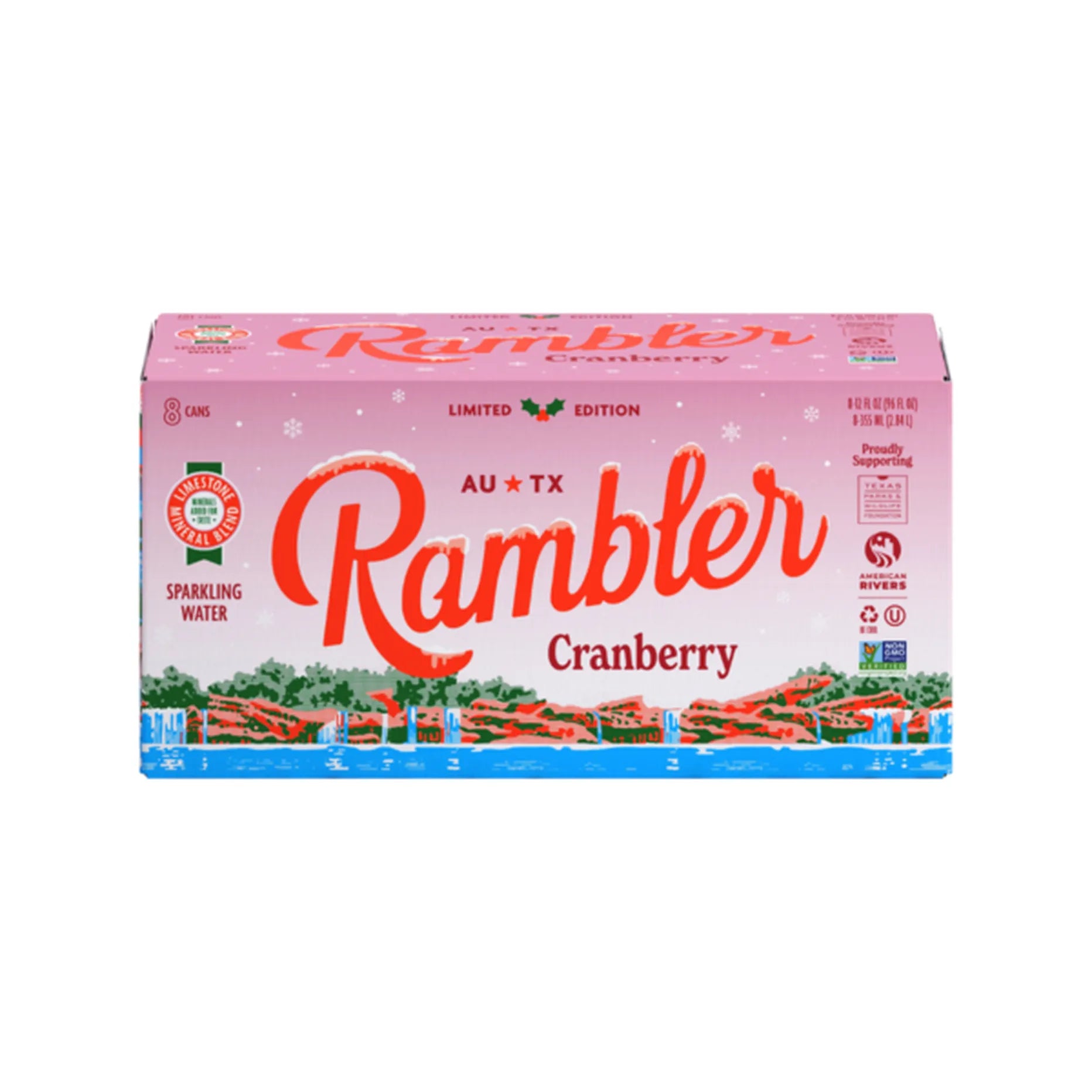 Rambler Sparkling Cranberry Water, 8/12 fl oz (Pack of 3) - Refreshing GMO-Free Beverage