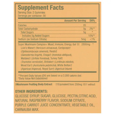 Plant People Wonderday Mushroom Gummies, Raspberry, 60 Count, Gluten-Free