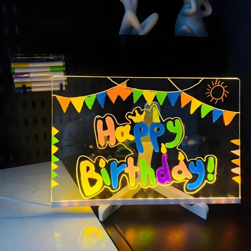 LED Acrylic Message Board – Rewritable Glowing Drawing & Message Lamp with 7 Color Pens - PhishStones Products