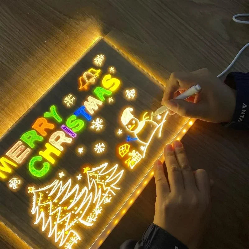 LED Acrylic Message Board – Rewritable Glowing Drawing & Message Lamp with 7 Color Pens - PhishStones Products