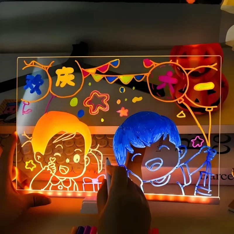 LED Acrylic Message Board – Rewritable Glowing Drawing & Message Lamp with 7 Color Pens - PhishStones Products