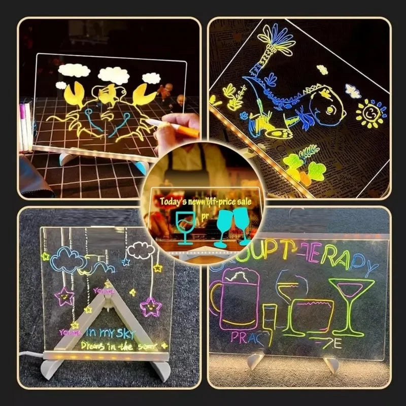 LED Acrylic Message Board – Rewritable Glowing Drawing & Message Lamp with 7 Color Pens - PhishStones Products