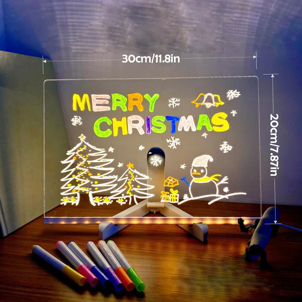 LED Acrylic Message Board with Night Light and 7 Color Pens – DIY Rewritable Kids Drawing & Birthday Gift - PhishStones Products
