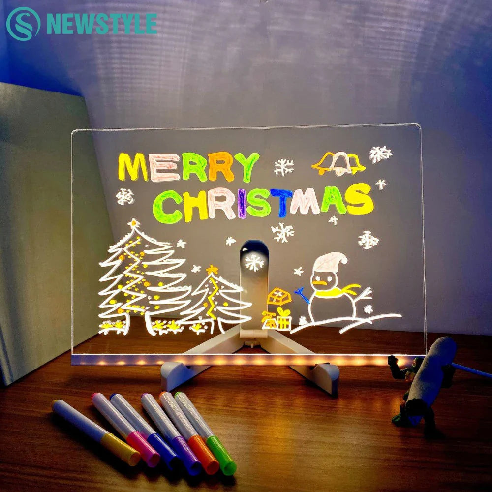 LED Acrylic Message Board with Night Light and 7 Color Pens – DIY Rewritable Kids Drawing & Birthday Gift - PhishStones Products
