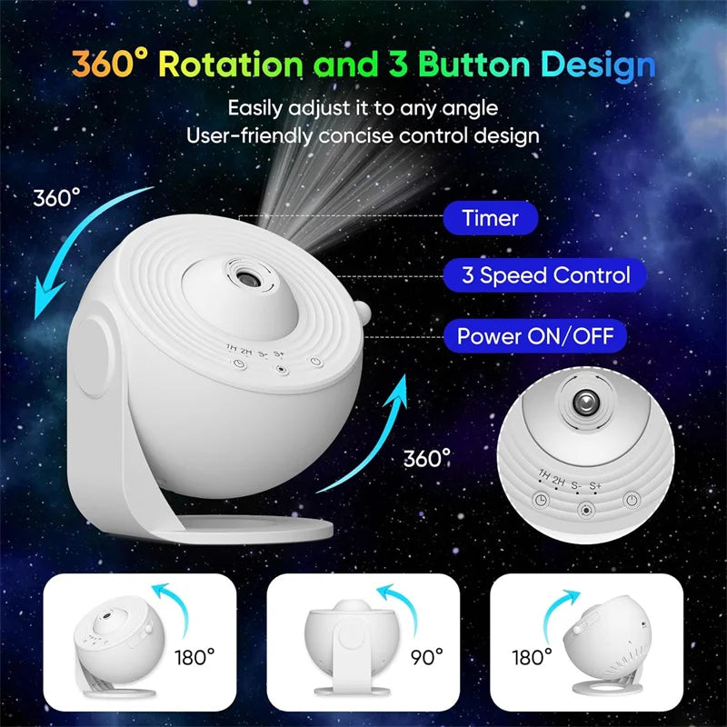 LED Galaxy Star Projector Night Light 360° Rotating Planetarium Lamp — 12 - in - 1 HD Scenes for Kids Room & Bedroom - PhishStones Products