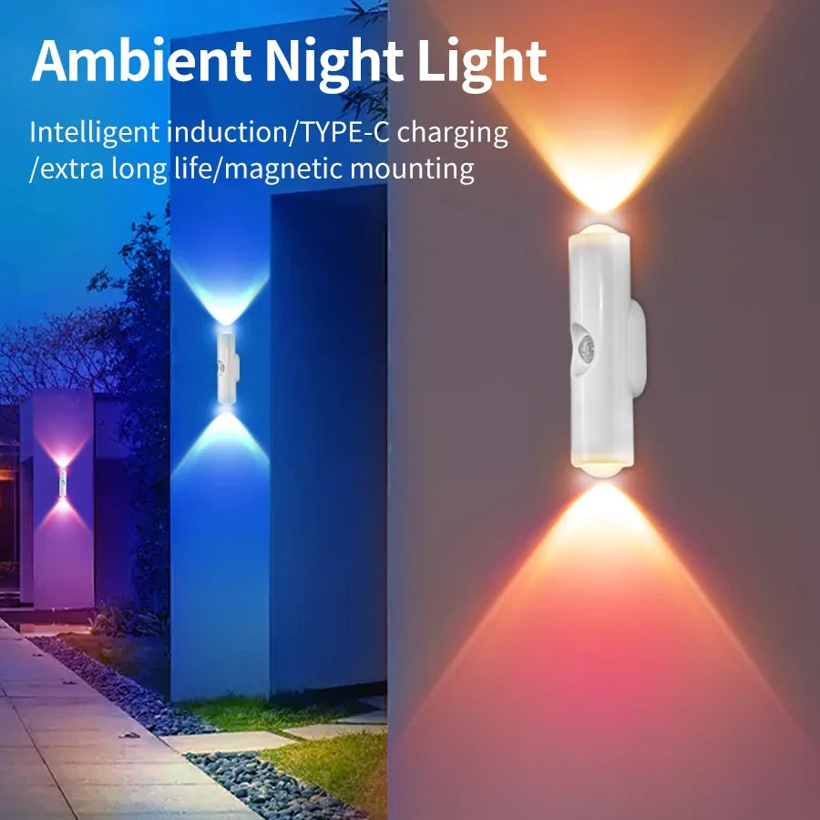 LED Motion Sensor RGB Night Light Rechargeable USB - C Magnetic Wall Lamp Color - Changing Sunset Mood Light for Bedroom & Living Room - PhishStones Products