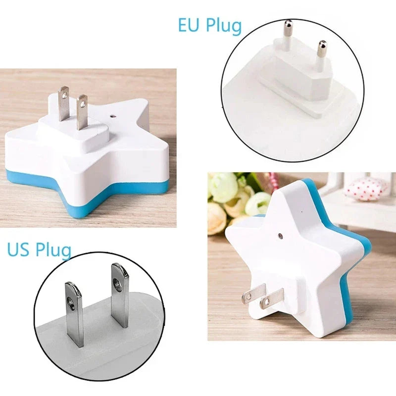LED Star Night Light with EU/US Plug - Bedside Lamp for Bedroom, Nursery, Living Room & Corridor - PhishStones Products