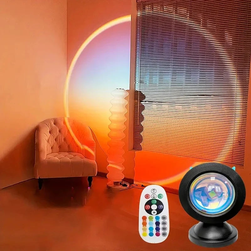LED Sunset Projection Lamp with Remote — 16 - Color USB Mood Light for Photography, Bedroom & Parties - PhishStones Products