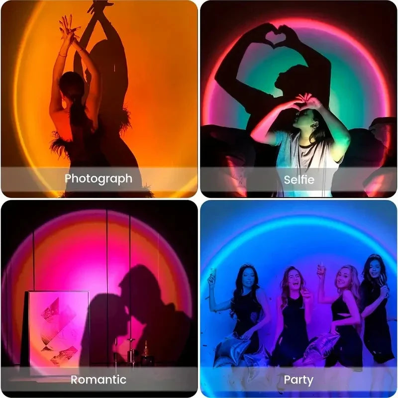 LED Sunset Projection Lamp with Remote — 16 - Color USB Mood Light for Photography, Bedroom & Parties - PhishStones Products