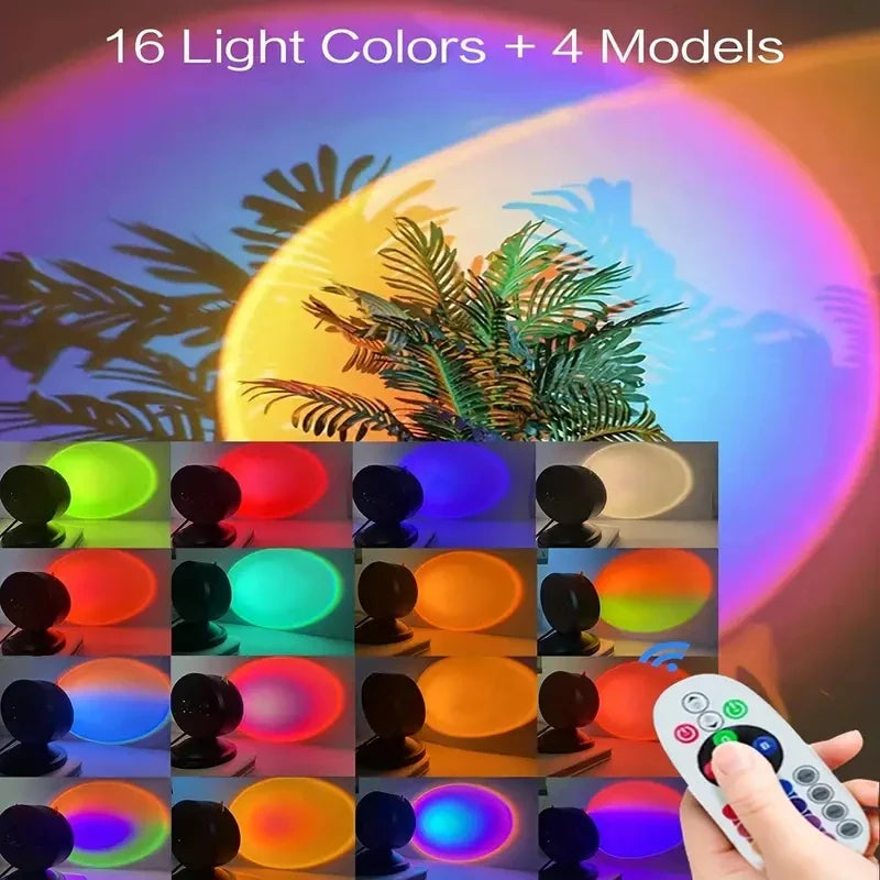 LED Sunset Projection Lamp with Remote — 16 - Color USB Mood Light for Photography, Bedroom & Parties - PhishStones Products