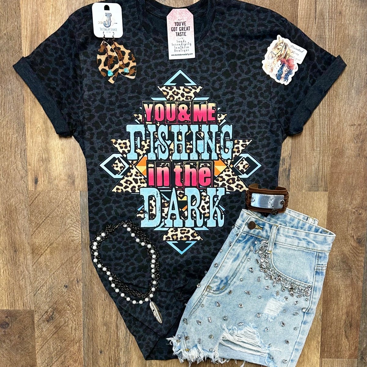 Leopard You & Me Fishing In The Dark |Boot Scootin’ Graphic T-Shirt