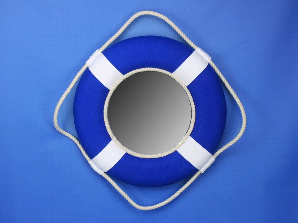 Vibrant Blue Decorative Lifering Mirror with White Bands 15""