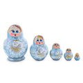 Light Blue Color with White Flowers Wooden Nesting Dolls - PhishStones Products