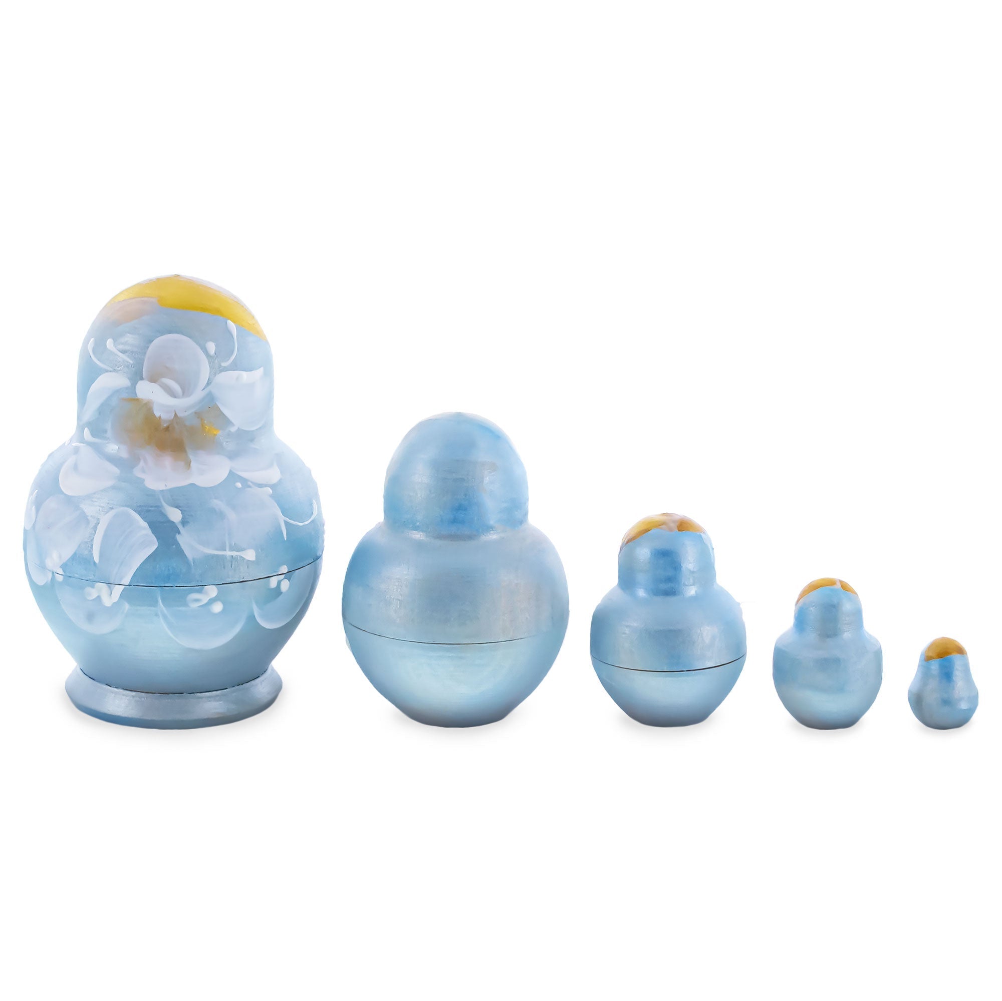 Light Blue Color with White Flowers Wooden Nesting Dolls - PhishStones Products