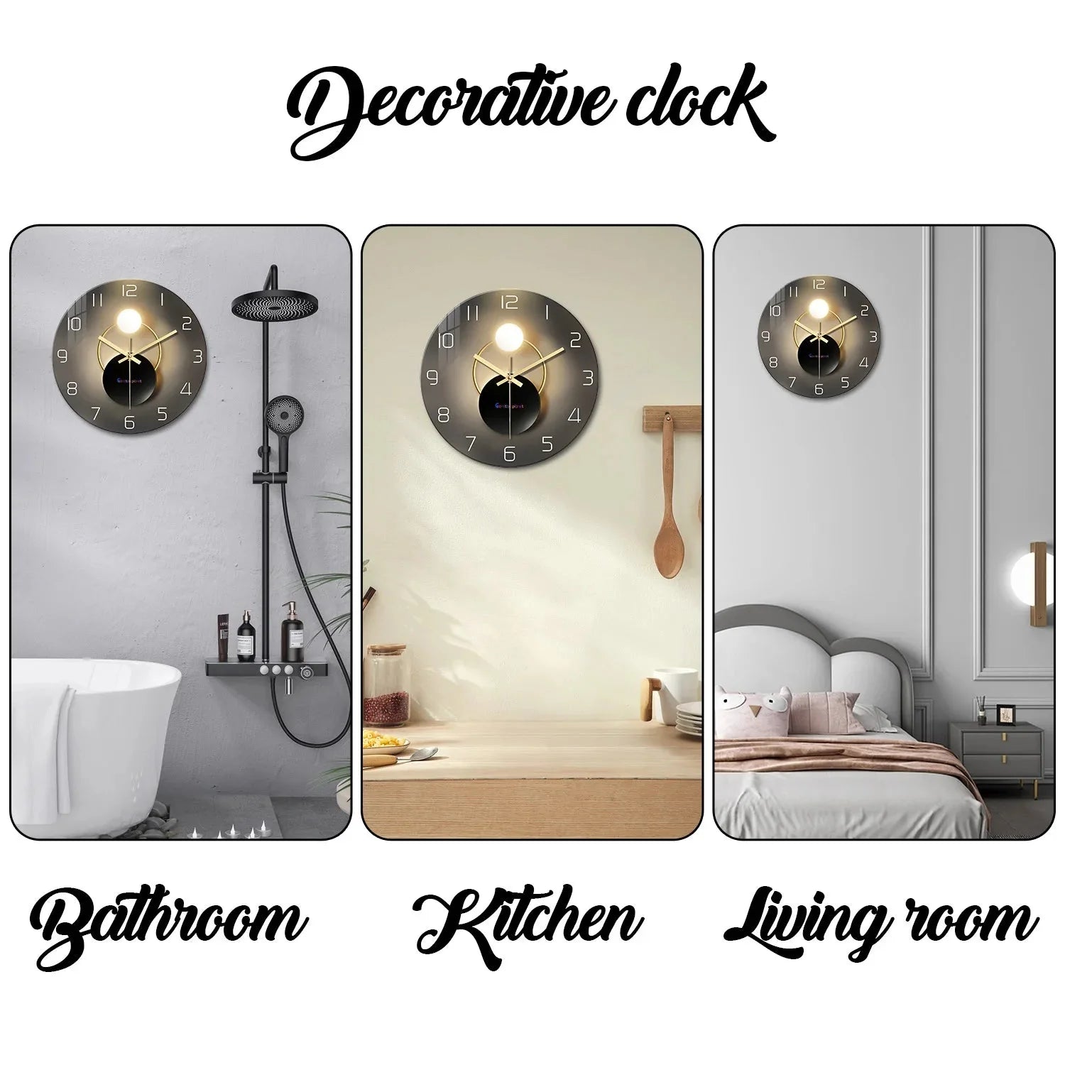 Light Luxury Simple Light and Shadow Flat Pattern Tempered Glass Wall Clock Living Room Bedroom Kitchen Home Decoration Wall Clock Silent Quartz Clock Holiday Gift 12 Inches 14 Inches 16inch (Without Batteries) - PhishStones Products