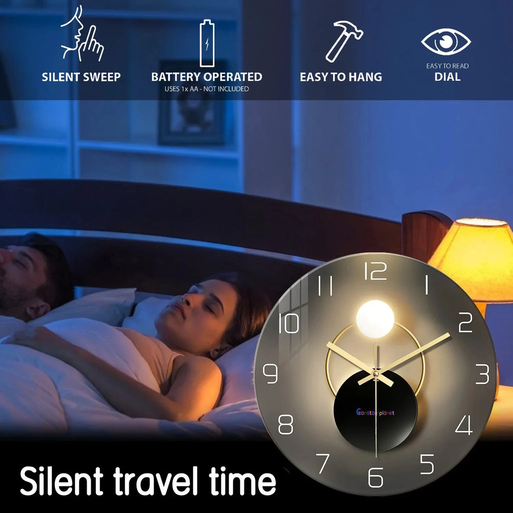 Light Luxury Simple Light and Shadow Flat Pattern Tempered Glass Wall Clock Living Room Bedroom Kitchen Home Decoration Wall Clock Silent Quartz Clock Holiday Gift 12 Inches 14 Inches 16inch (Without Batteries) - PhishStones Products