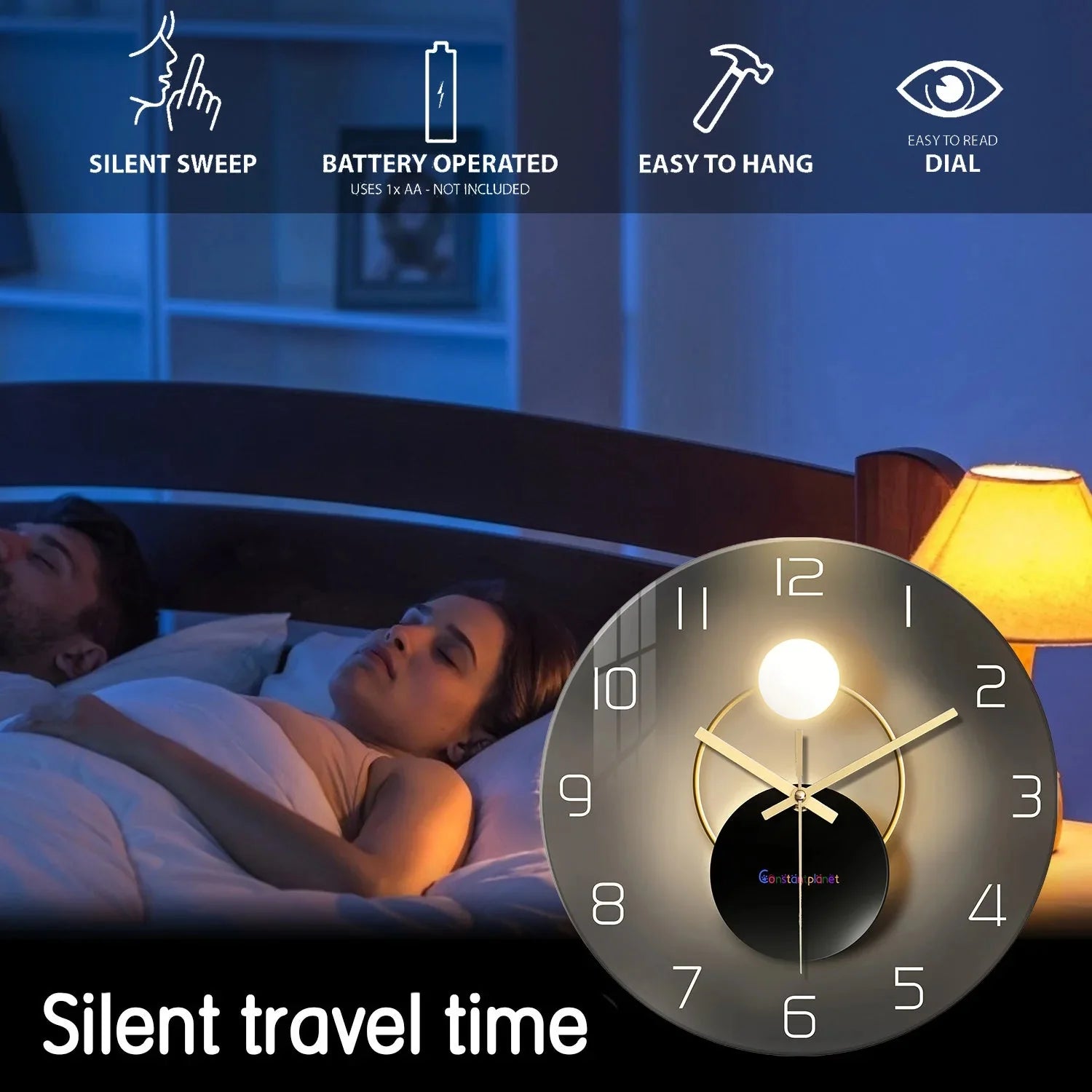 Light Luxury Simple Light and Shadow Flat Pattern Tempered Glass Wall Clock Living Room Bedroom Kitchen Home Decoration Wall Clock Silent Quartz Clock Holiday Gift 12 Inches 14 Inches 16inch (Without Batteries) - PhishStones Products