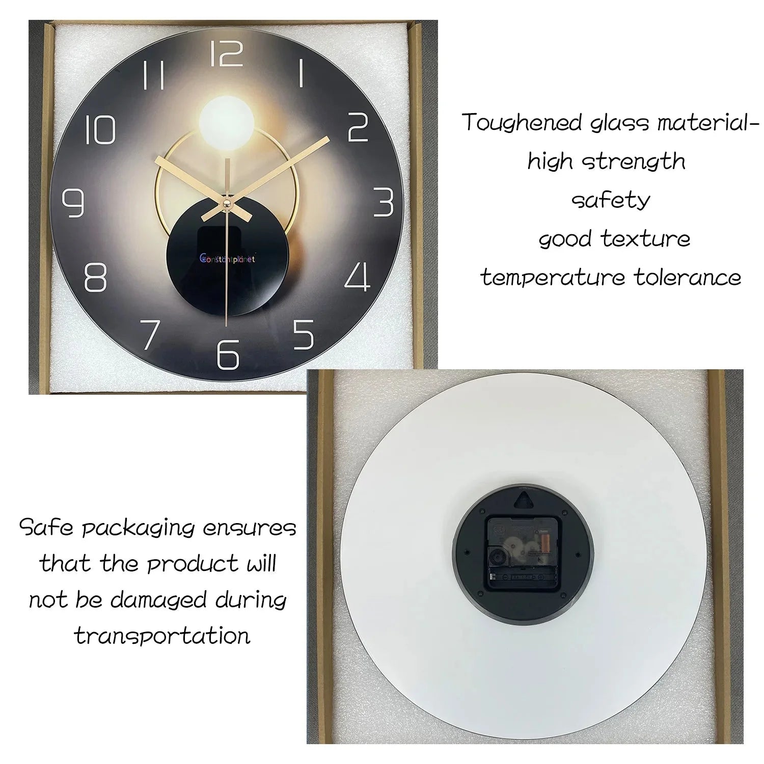 Light Luxury Simple Light and Shadow Flat Pattern Tempered Glass Wall Clock Living Room Bedroom Kitchen Home Decoration Wall Clock Silent Quartz Clock Holiday Gift 12 Inches 14 Inches 16inch (Without Batteries) - PhishStones Products