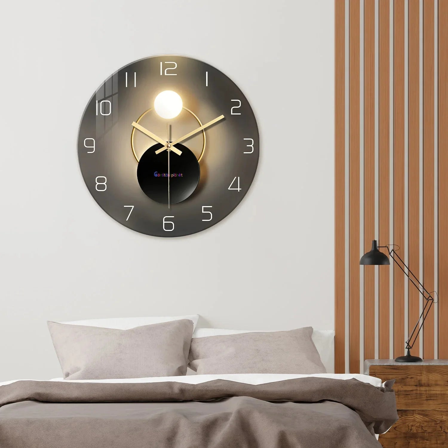 Light Luxury Simple Light and Shadow Flat Pattern Tempered Glass Wall Clock Living Room Bedroom Kitchen Home Decoration Wall Clock Silent Quartz Clock Holiday Gift 12 Inches 14 Inches 16inch (Without Batteries) - PhishStones Products