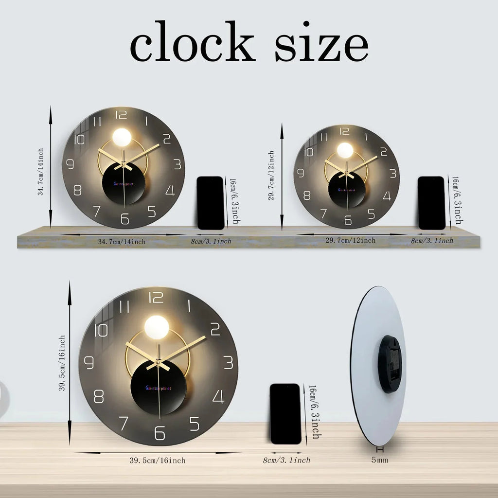 Light Luxury Simple Light and Shadow Flat Pattern Tempered Glass Wall Clock Living Room Bedroom Kitchen Home Decoration Wall Clock Silent Quartz Clock Holiday Gift 12 Inches 14 Inches 16inch (Without Batteries) - PhishStones Products