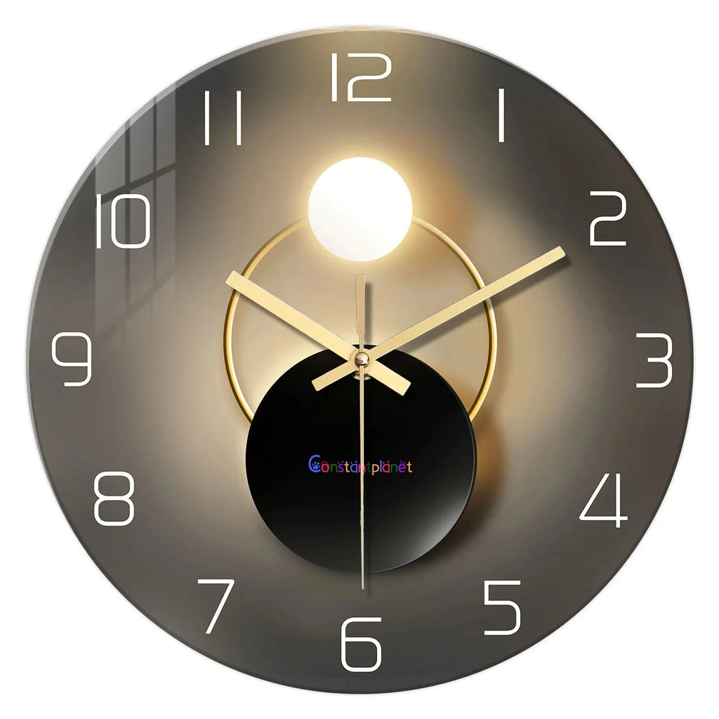Light Luxury Simple Light and Shadow Flat Pattern Tempered Glass Wall Clock Living Room Bedroom Kitchen Home Decoration Wall Clock Silent Quartz Clock Holiday Gift 12 Inches 14 Inches 16inch (Without Batteries) - PhishStones Products