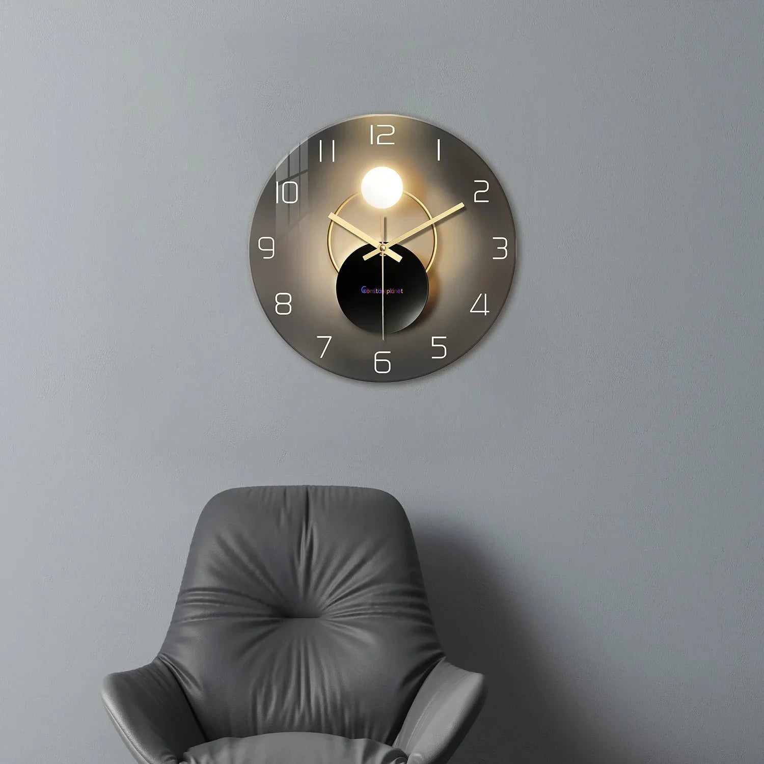Light Luxury Simple Light and Shadow Flat Pattern Tempered Glass Wall Clock Living Room Bedroom Kitchen Home Decoration Wall Clock Silent Quartz Clock Holiday Gift 12 Inches 14 Inches 16inch (Without Batteries) - PhishStones Products