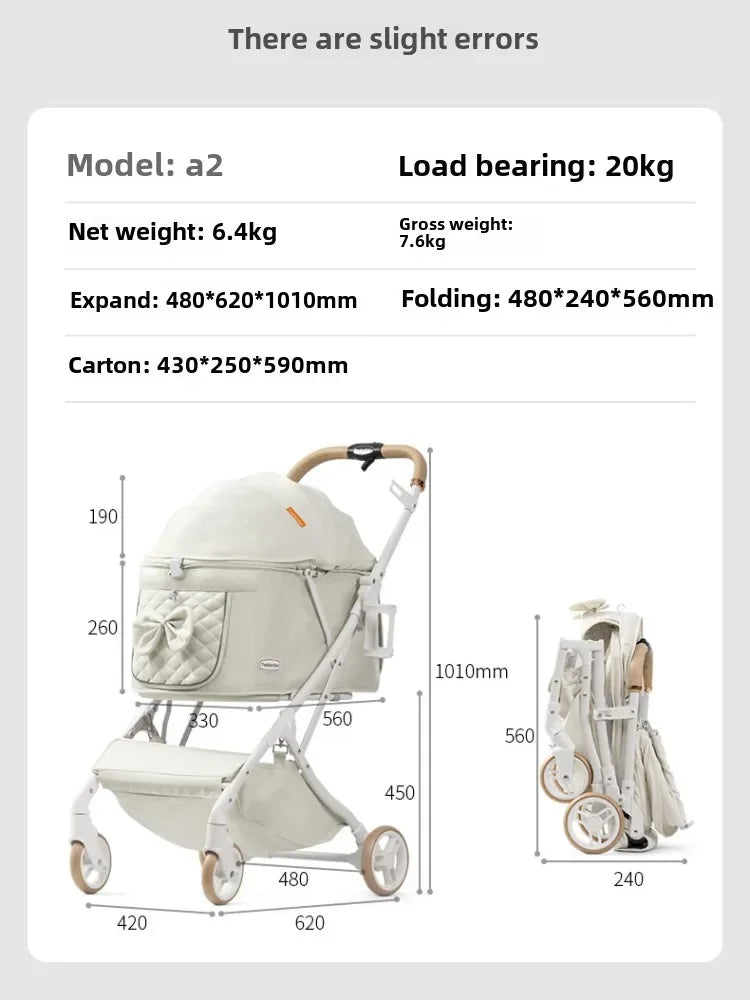 Lightweight Foldable Pet Stroller for Small & Medium Dogs and Cats – Breathable Aluminum Travel Carrier with One - Hand Fold - PhishStones Products
