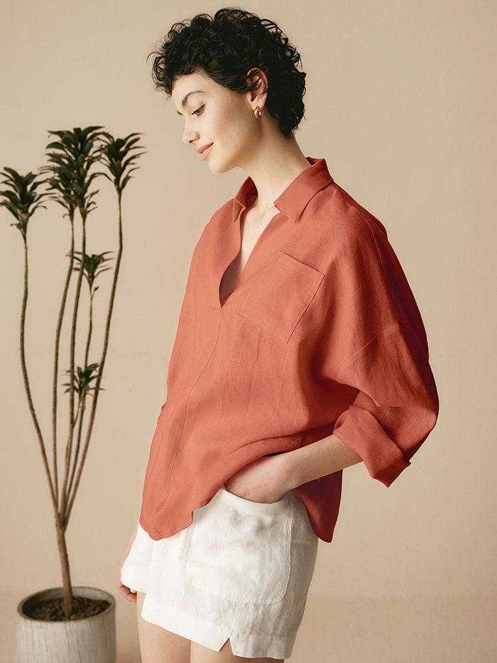 Linen Plaid Oversized Fit Pocket Shirt - PhishStones Products