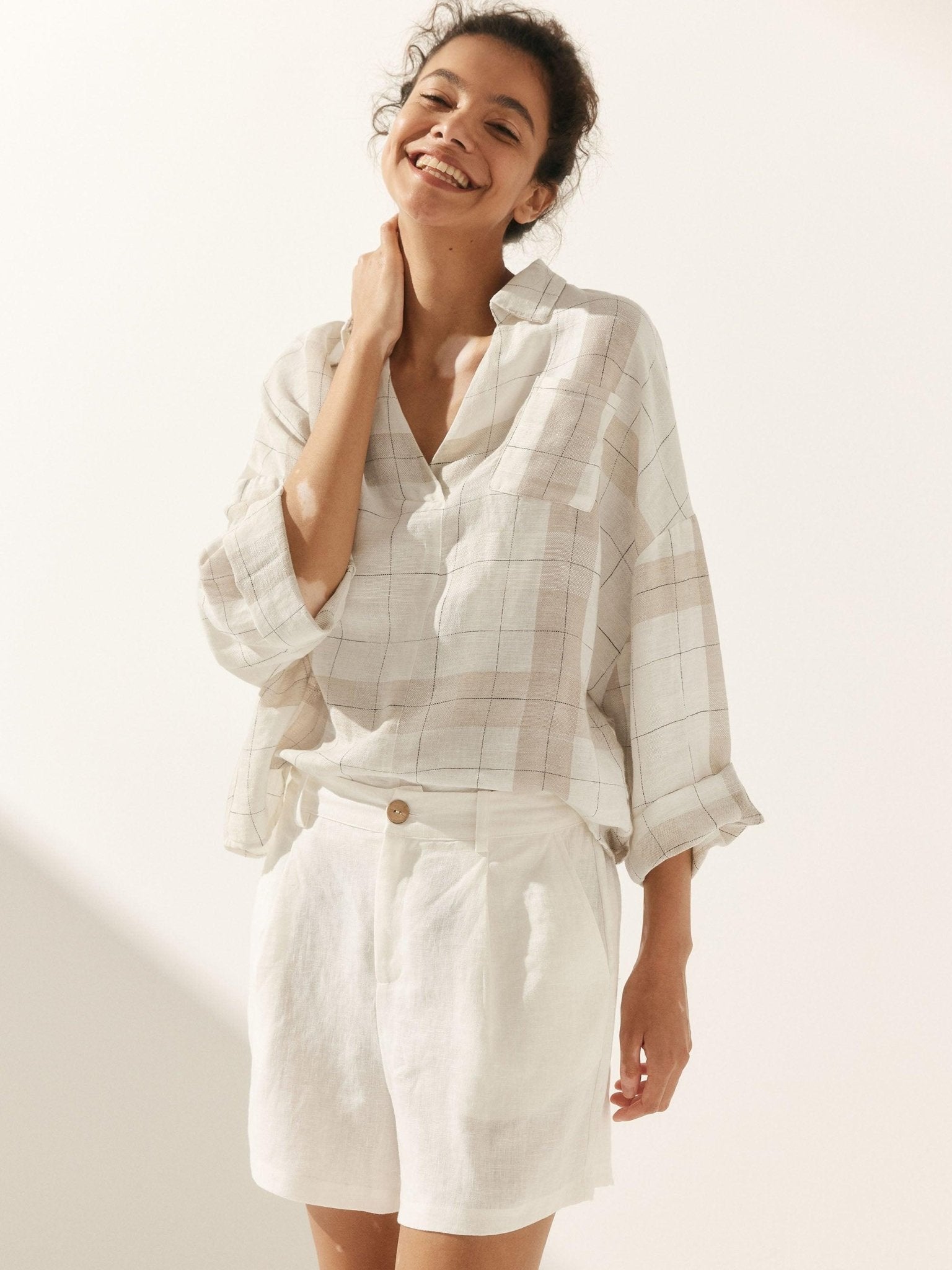Linen Plaid Oversized Fit Pocket Shirt - PhishStones Products