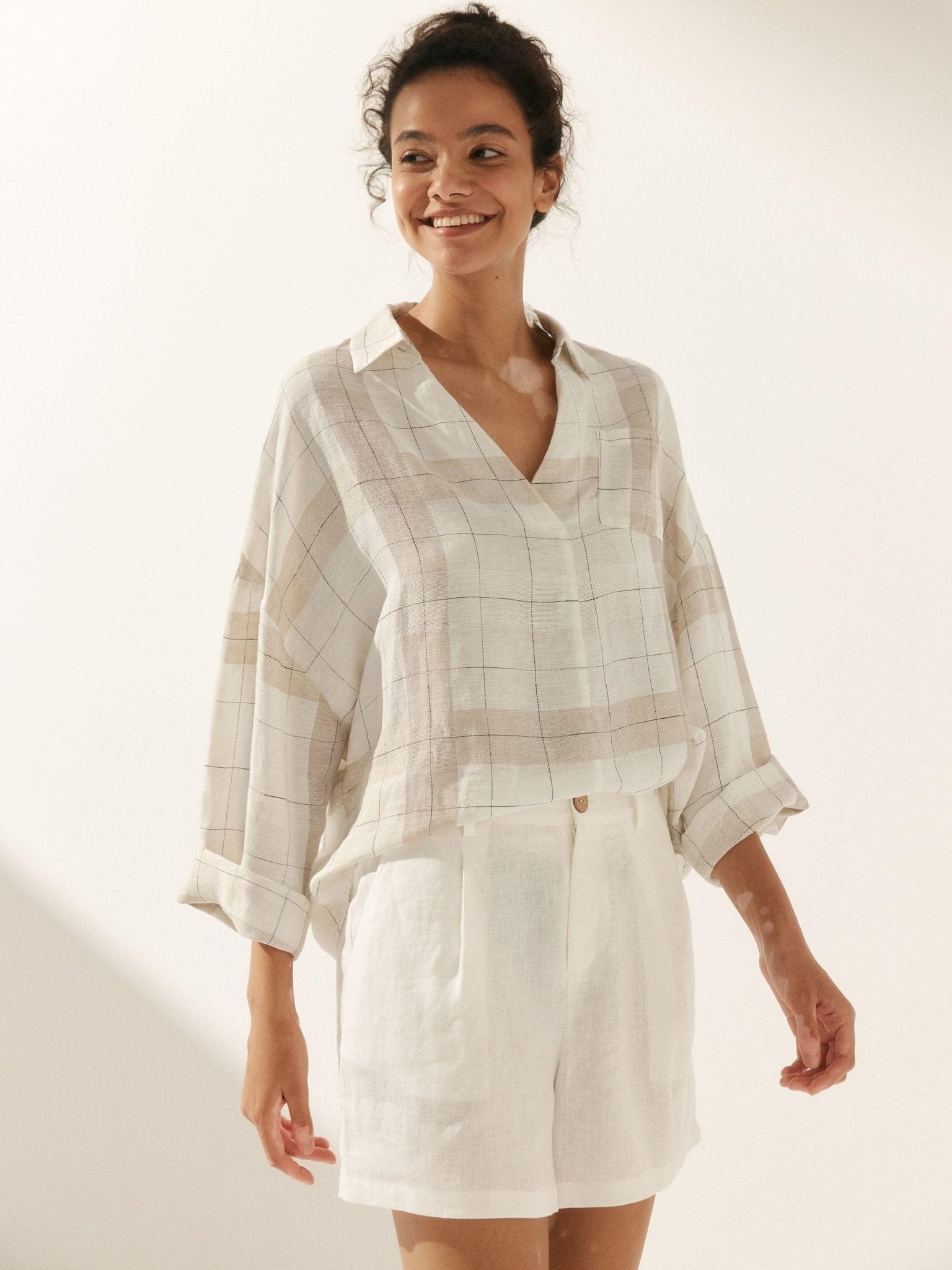 Linen Plaid Oversized Fit Pocket Shirt - PhishStones Products
