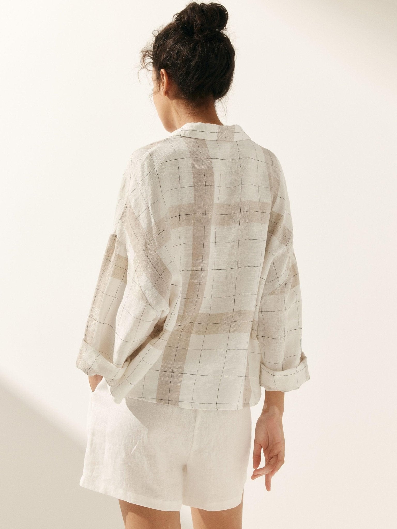 Linen Plaid Oversized Fit Pocket Shirt - PhishStones Products