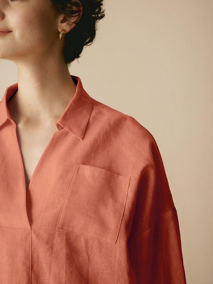 Linen Plaid Oversized Fit Pocket Shirt - PhishStones Products