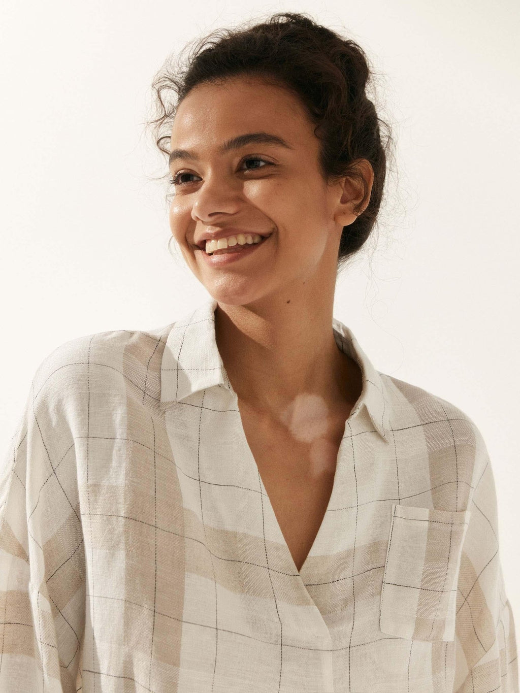 Linen Plaid Oversized Fit Pocket Shirt - PhishStones Products