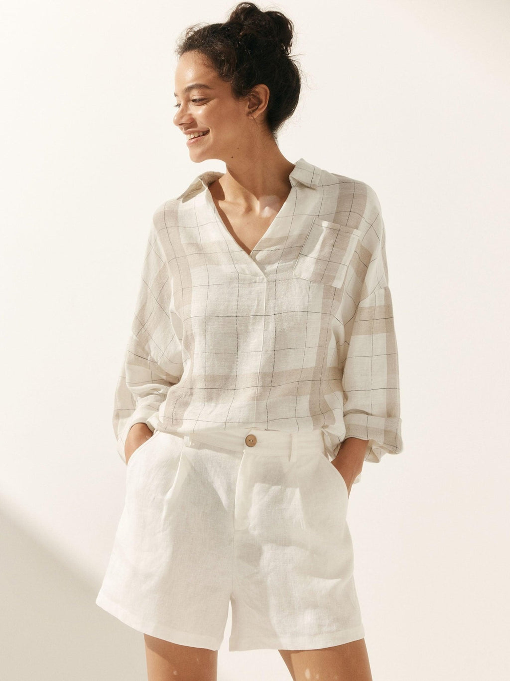 Linen Plaid Oversized Fit Pocket Shirt - PhishStones Products
