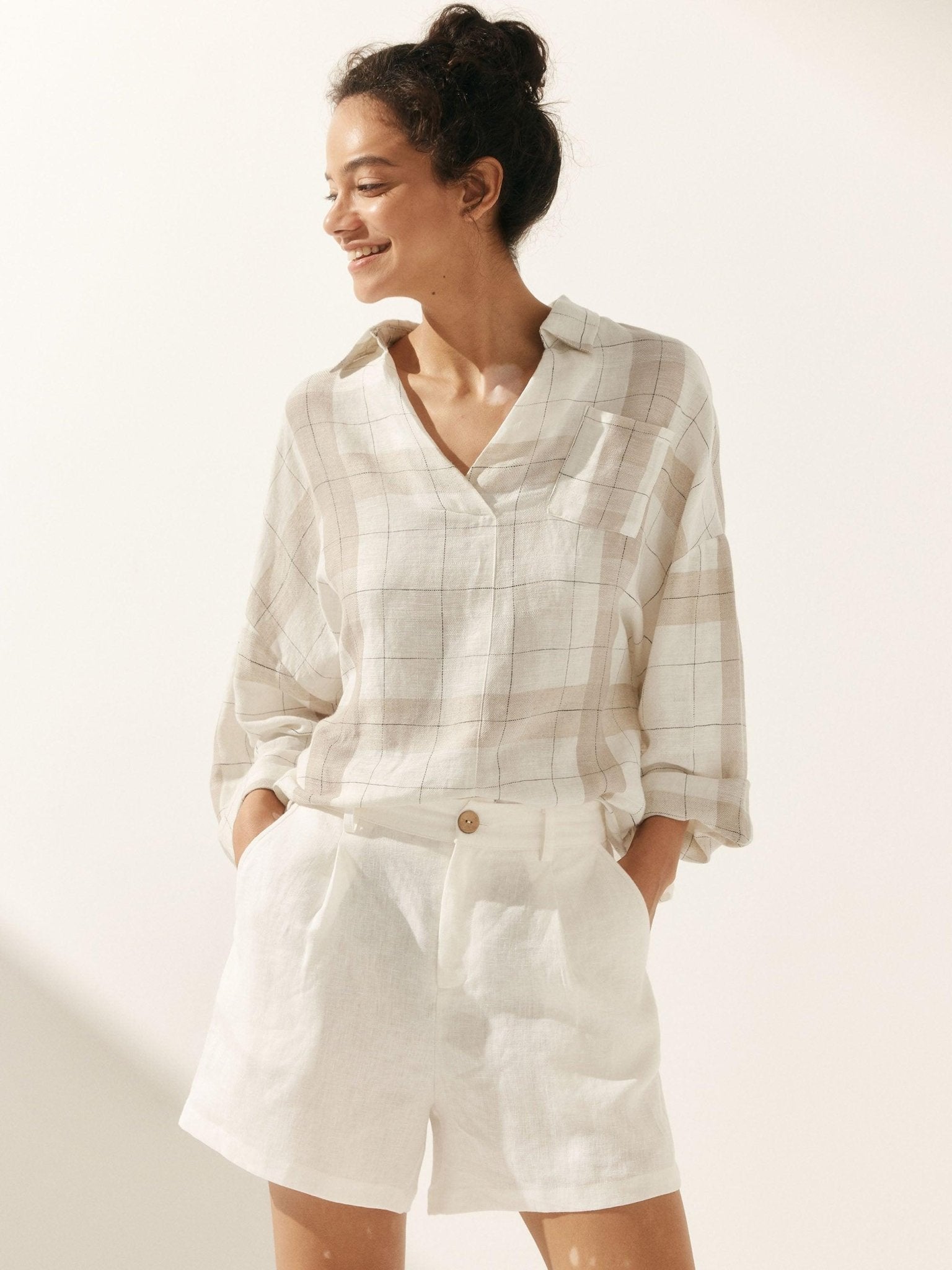 Linen Plaid Oversized Fit Pocket Shirt - PhishStones Products