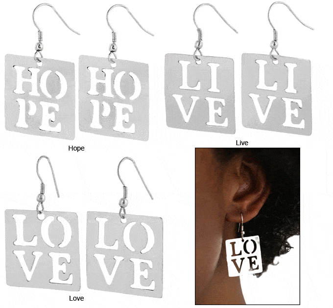 GreaterGood Live Hope Love Inspirational Square Silver-Tone Earrings