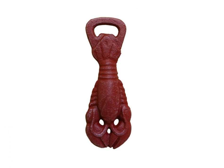 Rustic Red Whitewashed Cast Iron Lobster Bottle Opener 6""