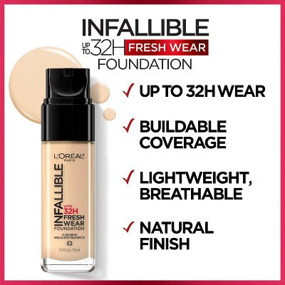 L'Oreal Paris Infallible 32HR Fresh Wear Foundation SPF 25 440 Natural Rose 1 fl oz - Missing Lid - PhishStones Products