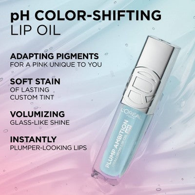 L'Oreal Paris Plump Ambition Hyaluron pH Lip Oil Plumping Lip Gloss Coral 0.16 fl oz - New - PhishStones Products